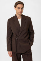 Antioch-Kahve Kuşaklı Relax Fit Erkek Blazer Ceket-Blazer Ceket-1-Milagron.com