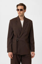 Antioch-Kahve Kuşaklı Relax Fit Erkek Blazer Ceket-Blazer Ceket-2-Milagron.com