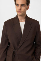 Antioch-Kahve Kuşaklı Relax Fit Erkek Blazer Ceket-Blazer Ceket-3-Milagron.com