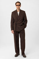 Antioch-Kahve Kuşaklı Relax Fit Erkek Blazer Ceket-Blazer Ceket-4-Milagron.com