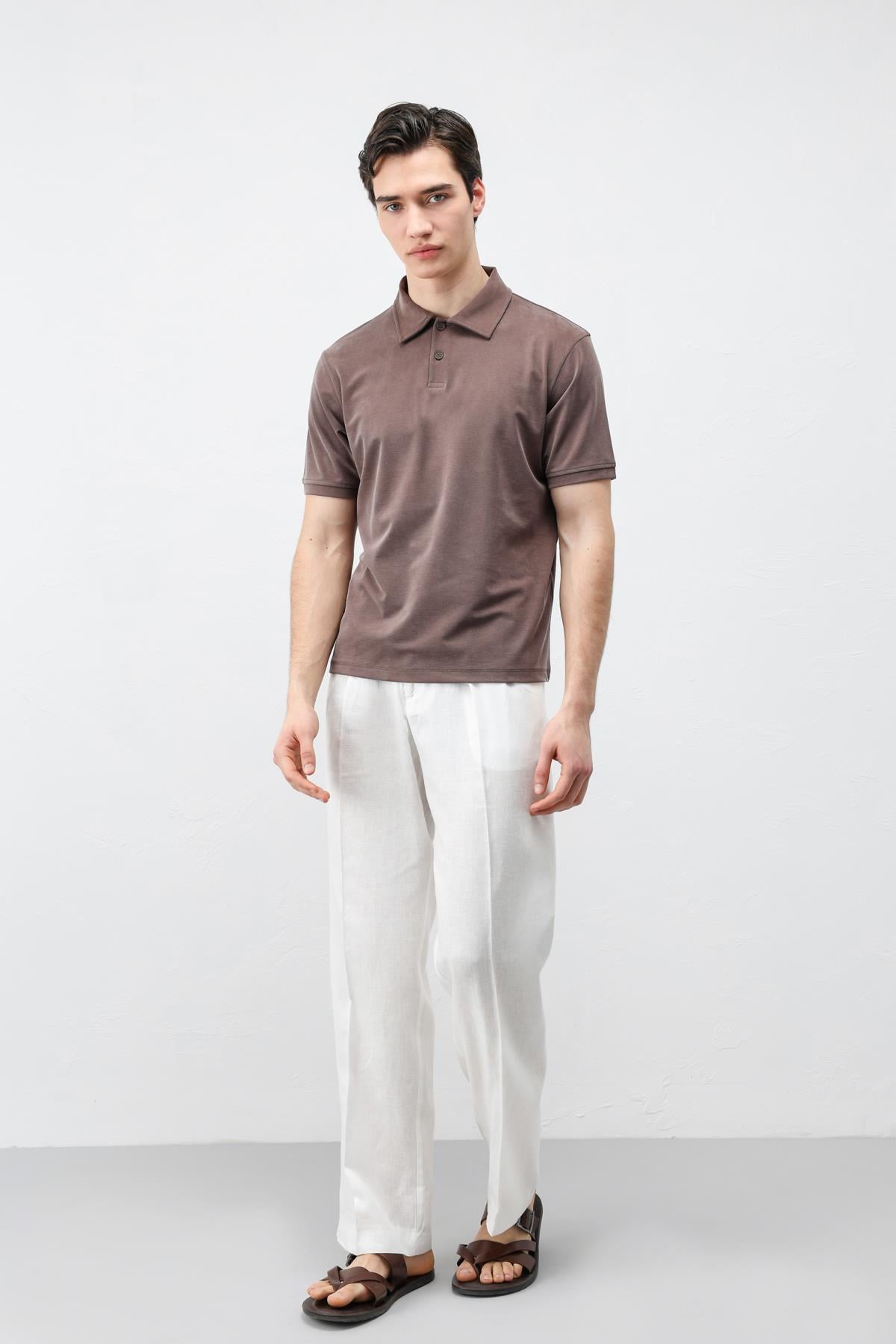 Antioch Kahve Lyocell Karışımlı Polo Yaka Erkek T-Shirt