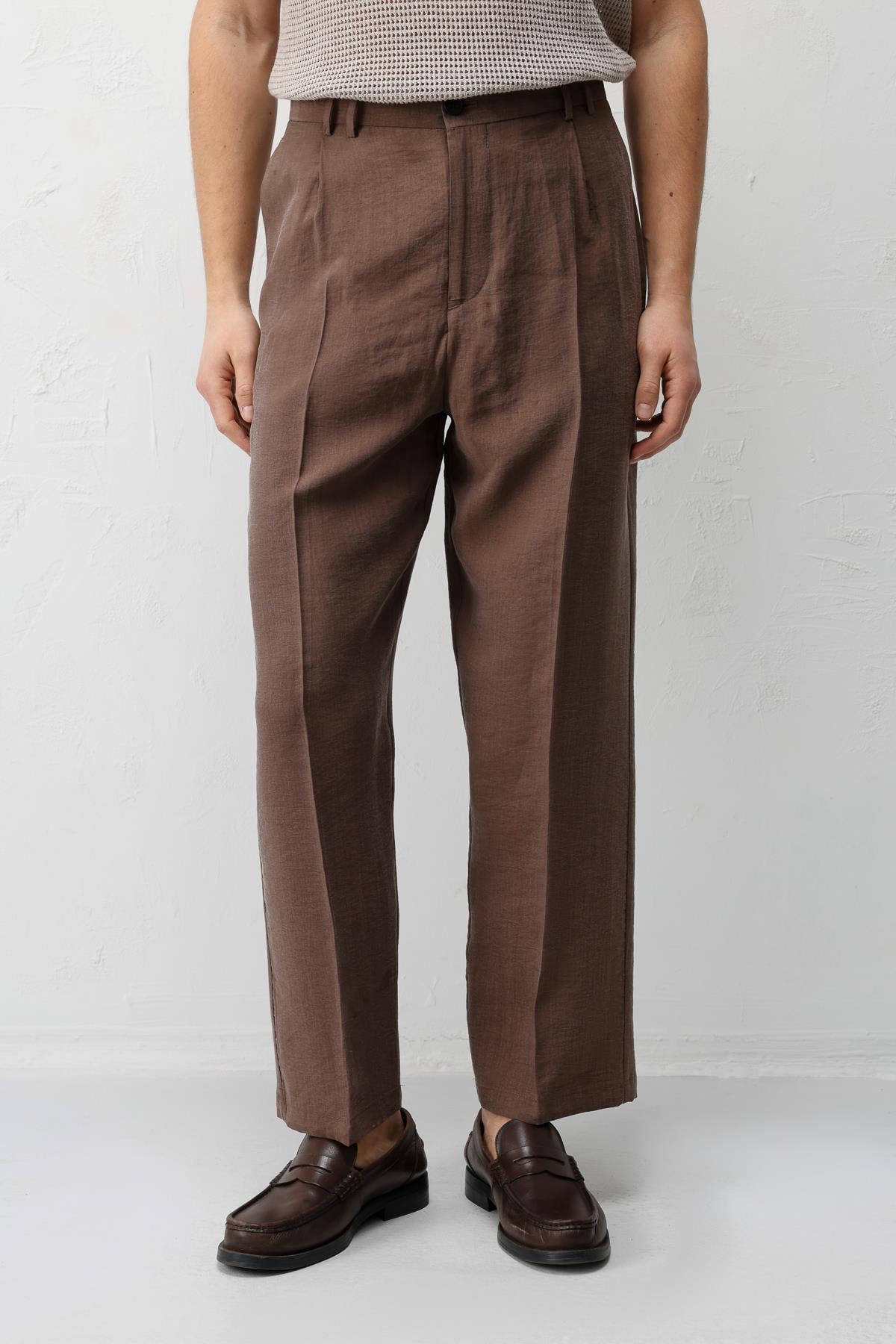 Antioch Kahve Lyocell Relaxed Fit Pileli Erkek Pantolon