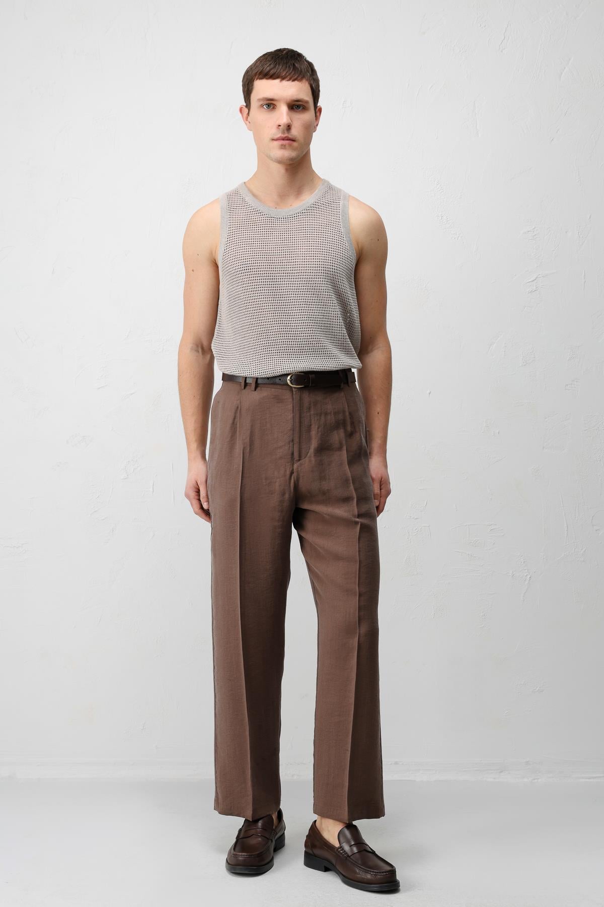 Antioch Kahve Lyocell Relaxed Fit Pileli Erkek Pantolon