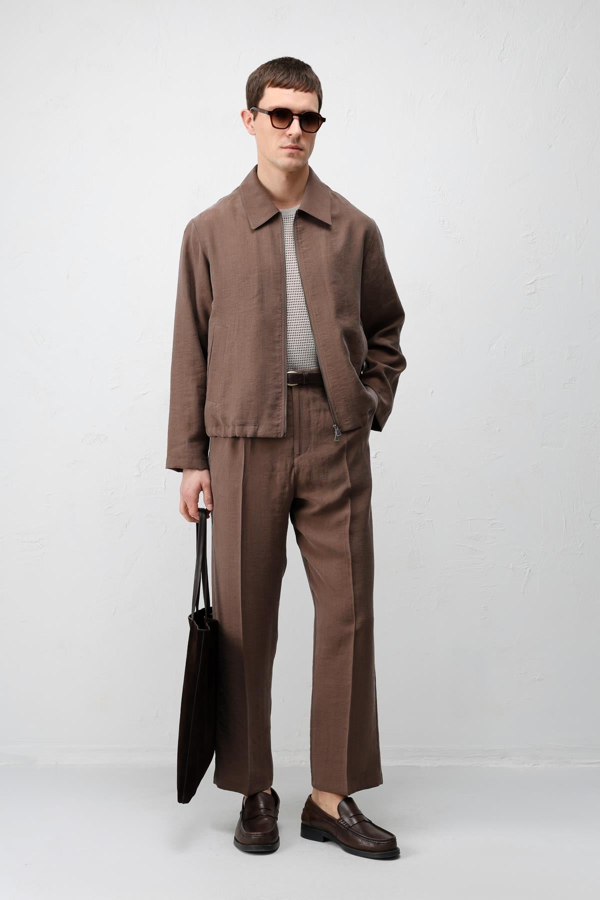 Antioch Kahve Lyocell Relaxed Fit Pileli Erkek Pantolon