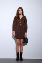 Antioch-Antioch Kahve Metal Düğme Kadın Triko Hırka-Hırka-4-Milagron.com