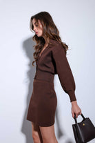 Antioch-Antioch Kahve Metal Düğme Kadın Triko Hırka-Hırka-5-Milagron.com