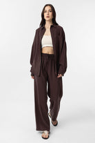 Antioch-Kahve Modal Kadın Gömlek Pantolon Takım-Alt - Üst Takım-1-Milagron.com