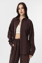 Antioch-Kahve Modal Kadın Gömlek Pantolon Takım-Alt - Üst Takım-3-Milagron.com