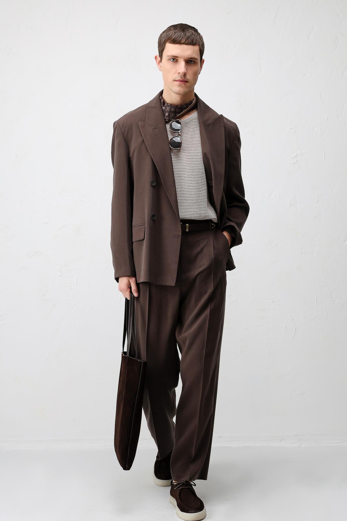 Antioch Kahve Modal Karışımlı Relaxed Fit Erkek Blazer Ceket