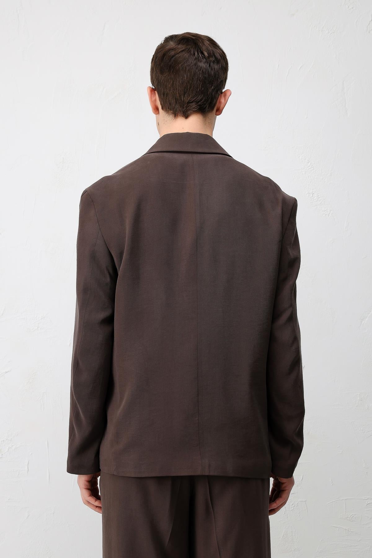 Antioch Kahve Modal Karışımlı Relaxed Fit Erkek Blazer Ceket