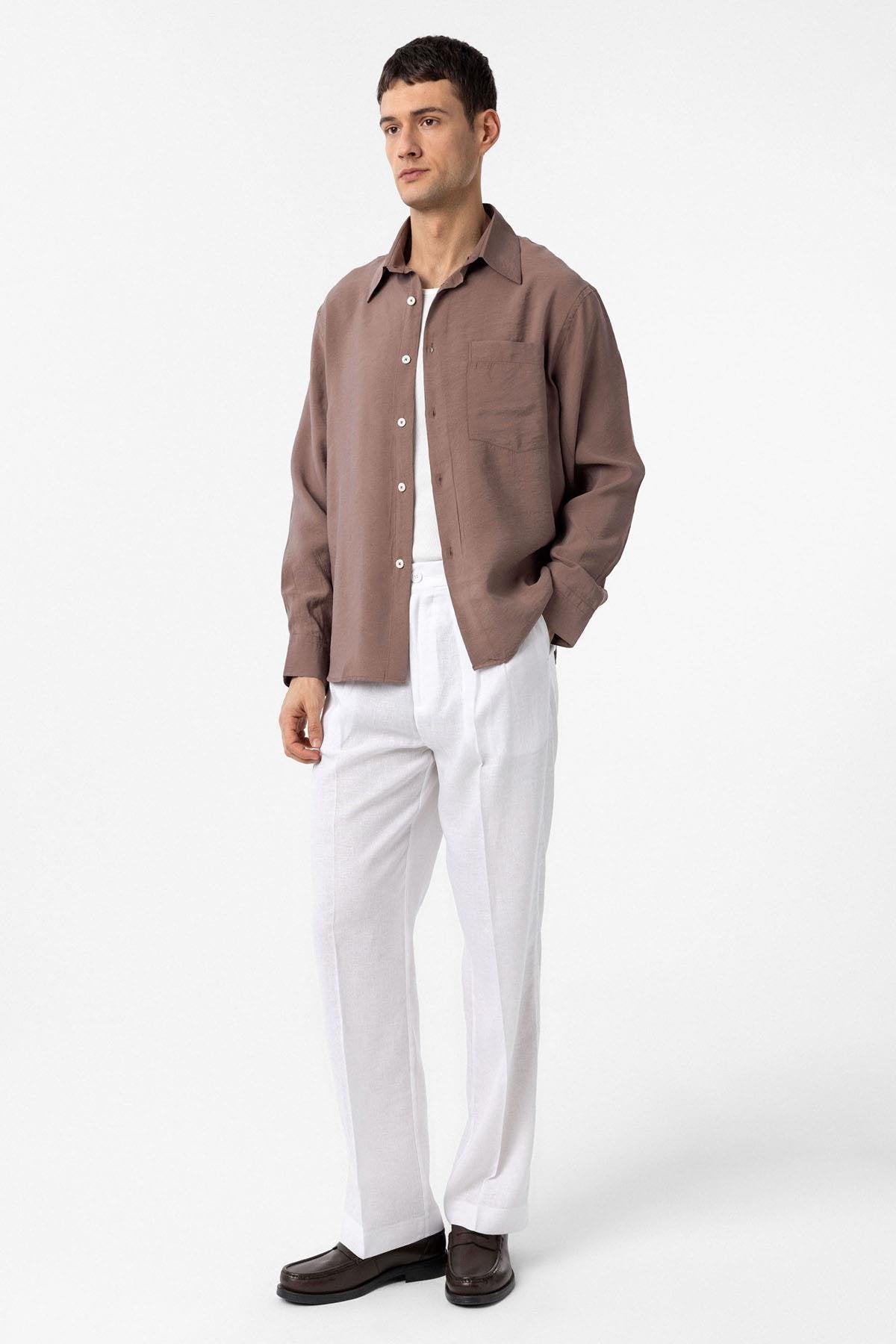 Antioch-Kahve Modal Kumaş Relax Fit Erkek Gömlek-Gömlek-3-Milagron.com