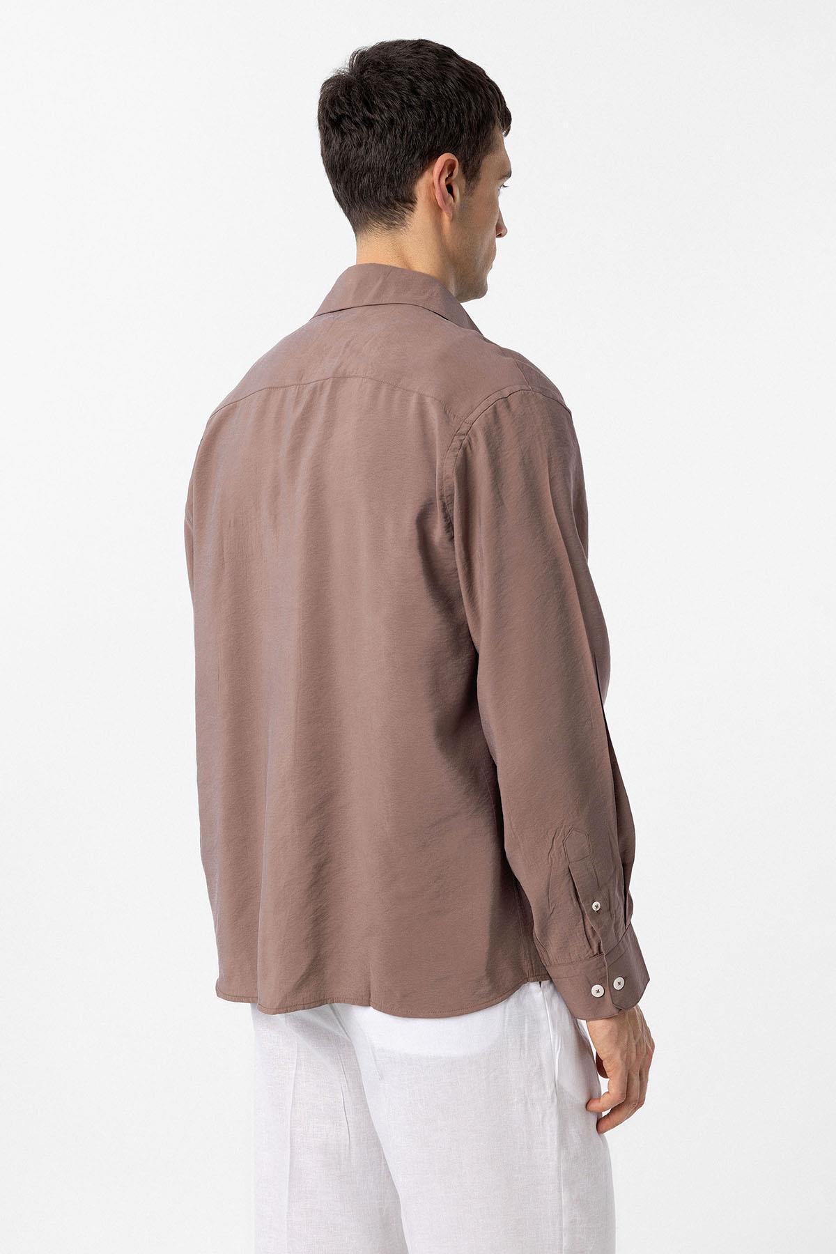 Antioch-Kahve Modal Kumaş Relax Fit Erkek Gömlek-Gömlek-5-Milagron.com
