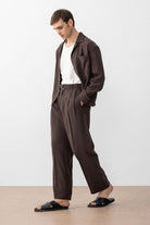 Antioch-Kahve Modal Kumaş Relax Fit Kemerli Erkek Pantolon-Kumaş Pantolon-1-Milagron.com