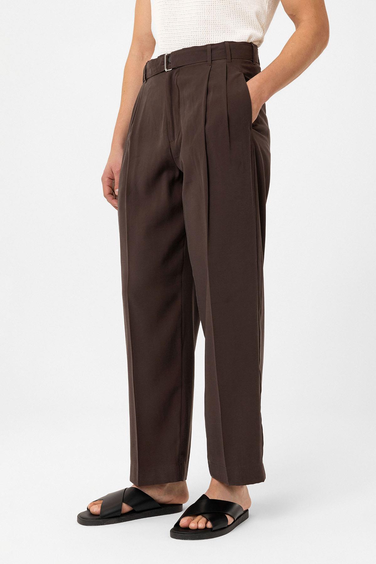 Antioch-Kahve Modal Kumaş Relax Fit Kemerli Erkek Pantolon-Kumaş Pantolon-2-Milagron.com