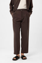 Antioch-Kahve Modal Kumaş Relax Fit Kemerli Erkek Pantolon-Kumaş Pantolon-3-Milagron.com