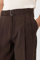 Antioch-Kahve Modal Kumaş Relax Fit Kemerli Erkek Pantolon-Kumaş Pantolon-5-Milagron.com