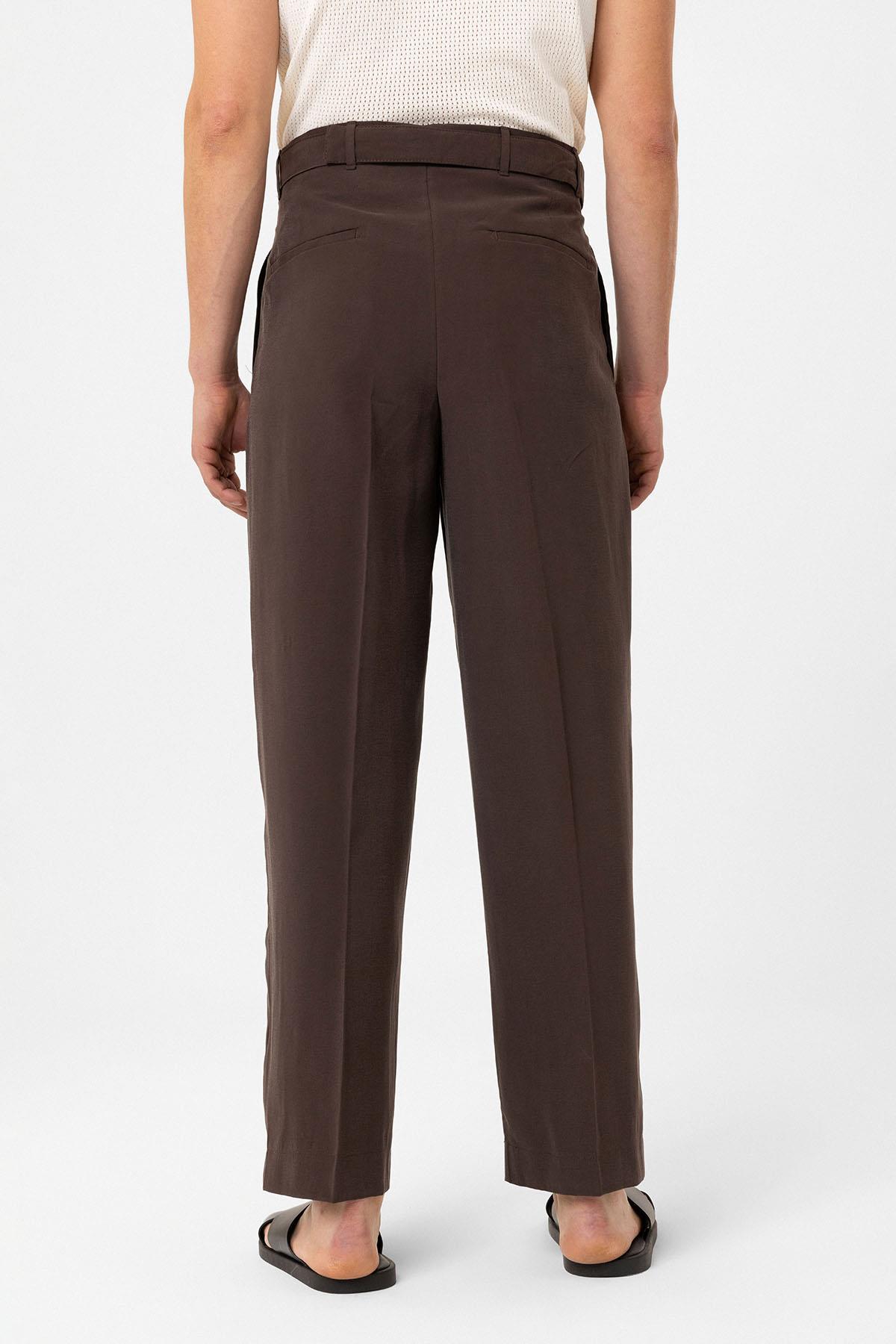Antioch-Kahve Modal Kumaş Relax Fit Kemerli Erkek Pantolon-Kumaş Pantolon-6-Milagron.com