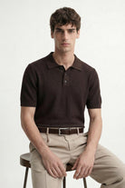 Antioch Kahve Örgü Dokulu Polo Yaka Erkek T-Shirt