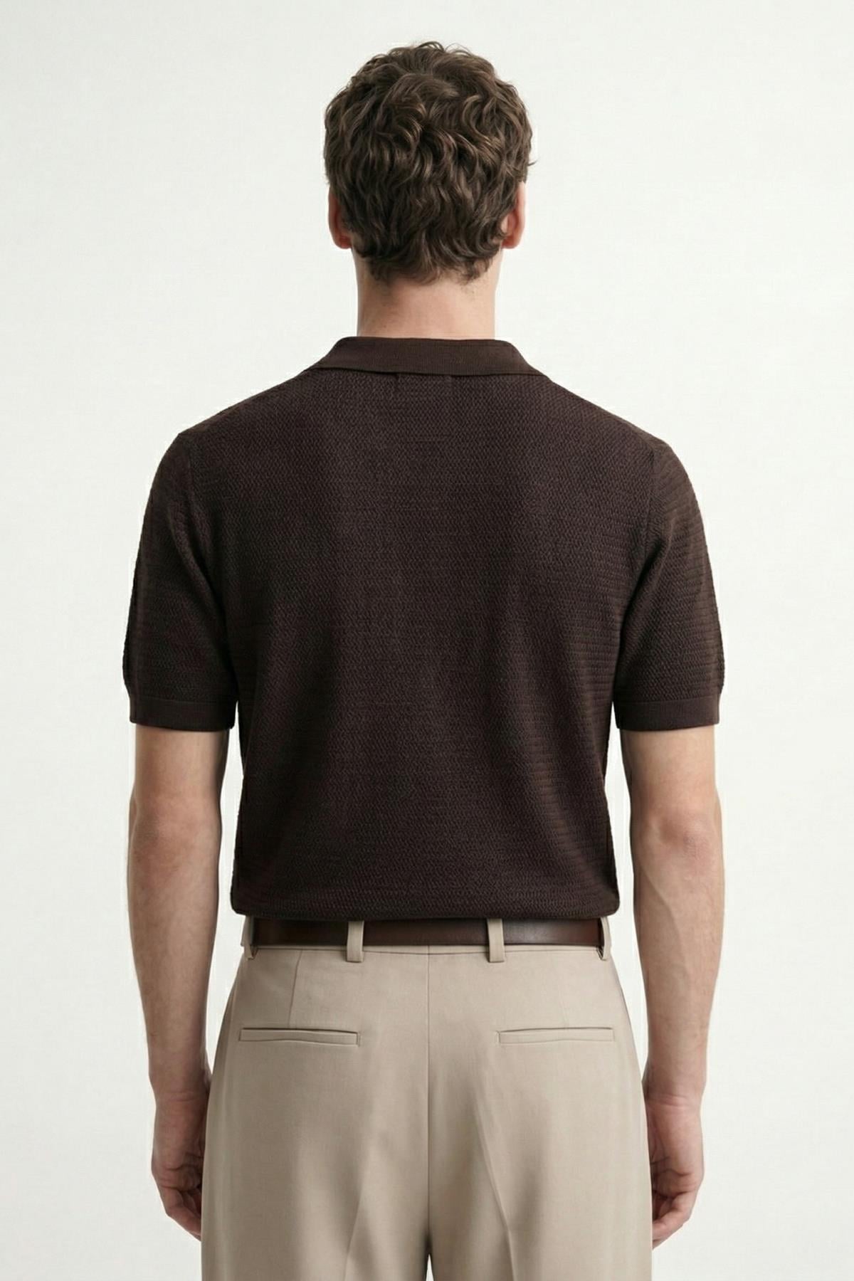 Antioch Kahve Örgü Dokulu Polo Yaka Erkek T-Shirt