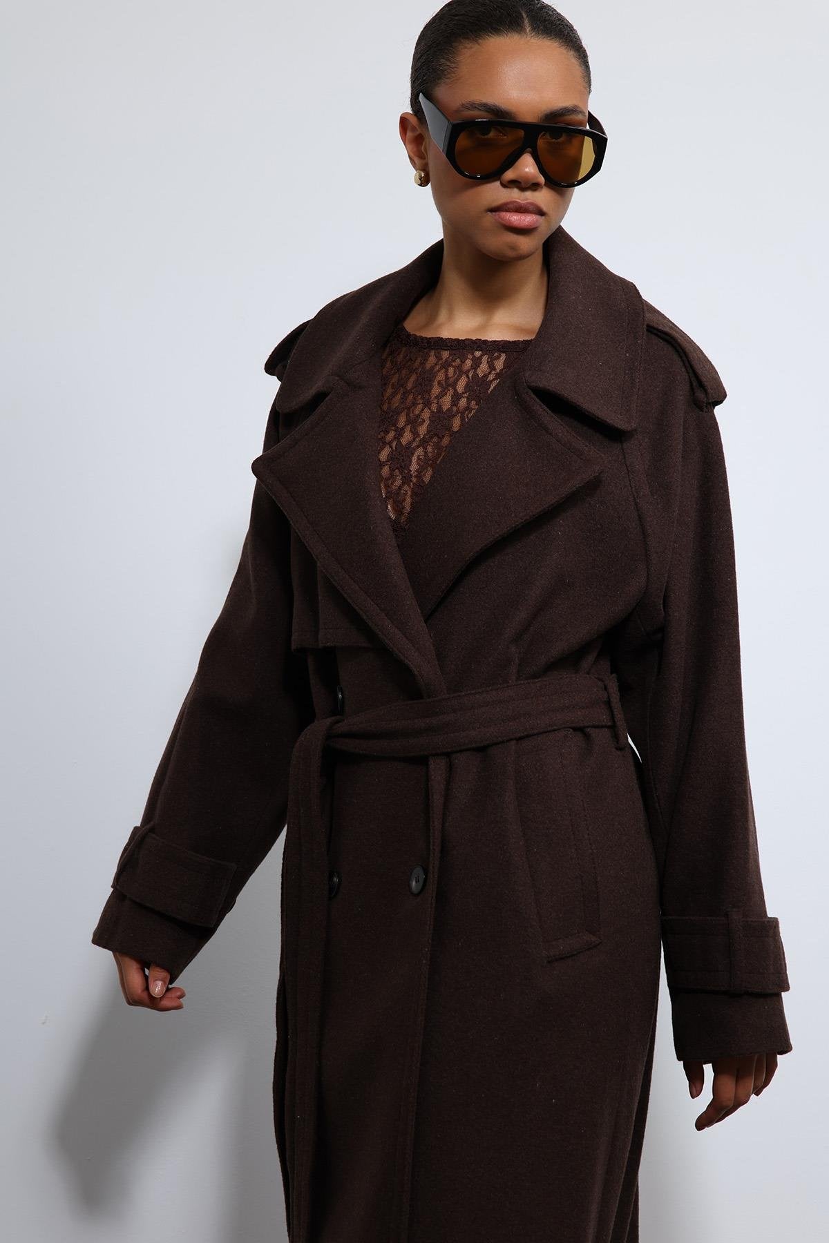 Antioch-Kahve Oversize Kemerli Kaban-Kaban-5-Milagron.com