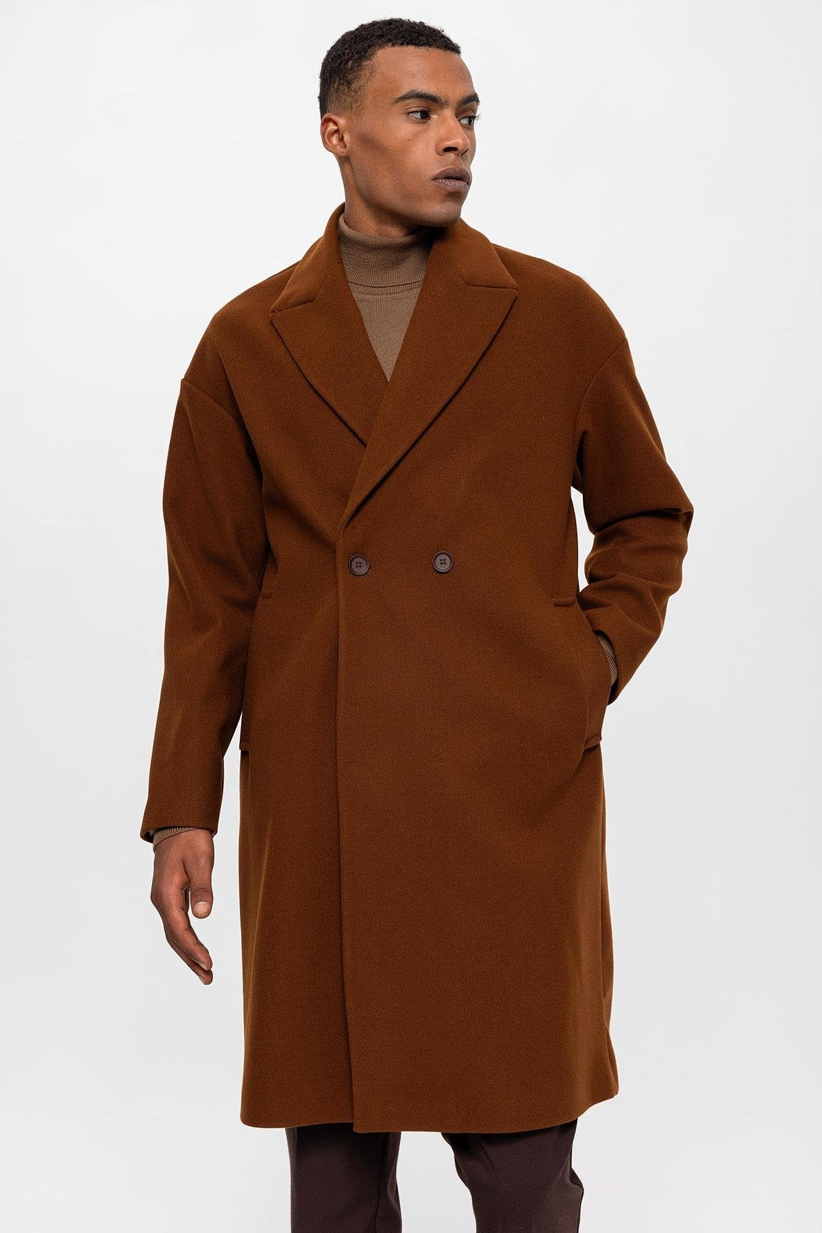 Antioch-Kahve Oversize Kruvaze Erkek Kaban-Kaban-2-Milagron.com