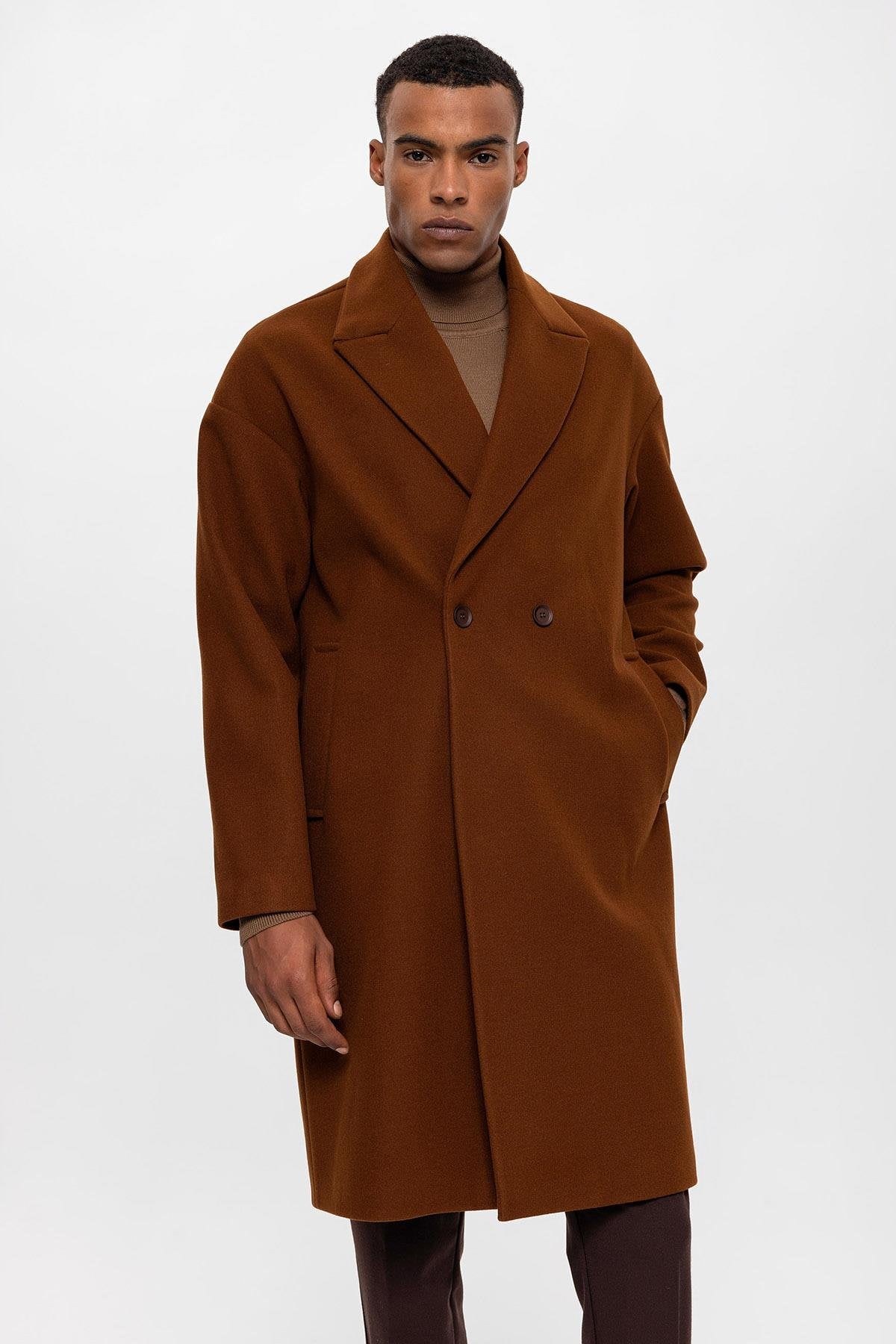 Antioch-Kahve Oversize Kruvaze Erkek Kaban-Kaban-4-Milagron.com