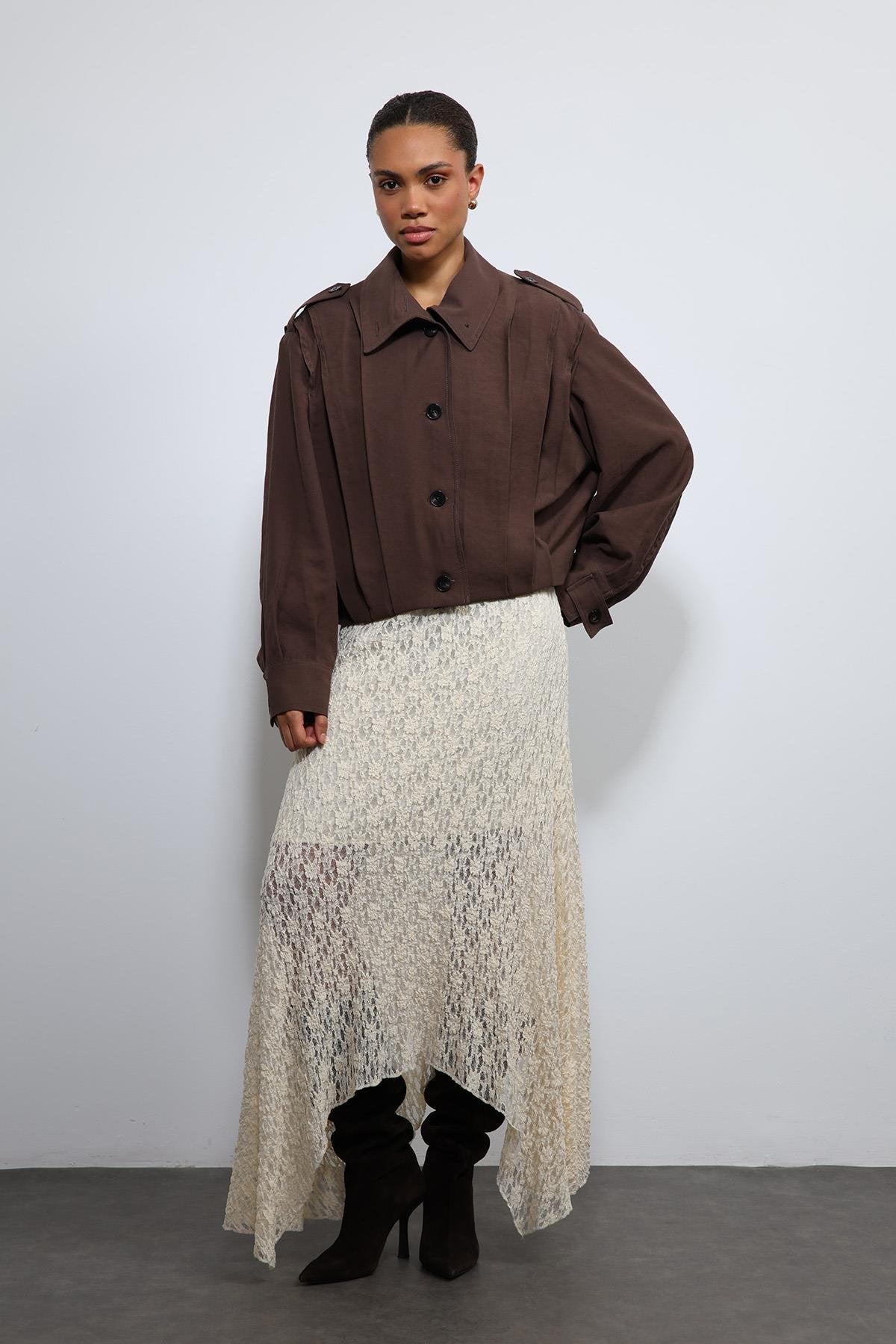 Antioch-Kahve Pile Detaylı Dik Yaka Mont-Mont-1-Milagron.com