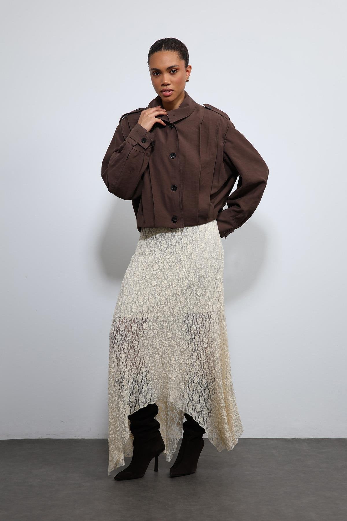 Antioch-Kahve Pile Detaylı Dik Yaka Mont-Mont-3-Milagron.com