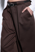 Antioch-Antioch Kahve Pileli Geniş Kadın Pantolon-Kumaş Pantolon-5-Milagron.com