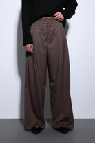 Antioch-Kahve Pileli Palazzo Kadın Pantolon-Kumaş Pantolon-2-Milagron.com