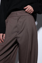 Antioch-Kahve Pileli Palazzo Kadın Pantolon-Kumaş Pantolon-3-Milagron.com