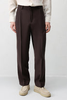 Antioch Kahve Pileli Relaxed Fit Erkek Pantolon