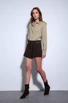 Antioch-Kahve Pileli Zincir Detaylı şort Etek-Etek-1-Milagron.com
