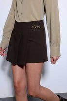 Antioch-Kahve Pileli Zincir Detaylı şort Etek-Etek-3-Milagron.com