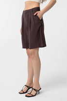 Antioch-Kahve Pilili Kadın Bermuda Şort-Kumaş Pantolon-1-Milagron.com