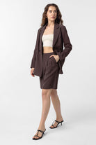 Antioch-Kahve Pilili Kadın Bermuda Şort-Kumaş Pantolon-2-Milagron.com