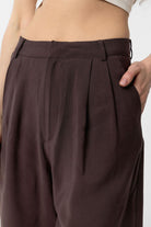 Antioch-Kahve Pilili Kadın Bermuda Şort-Kumaş Pantolon-3-Milagron.com