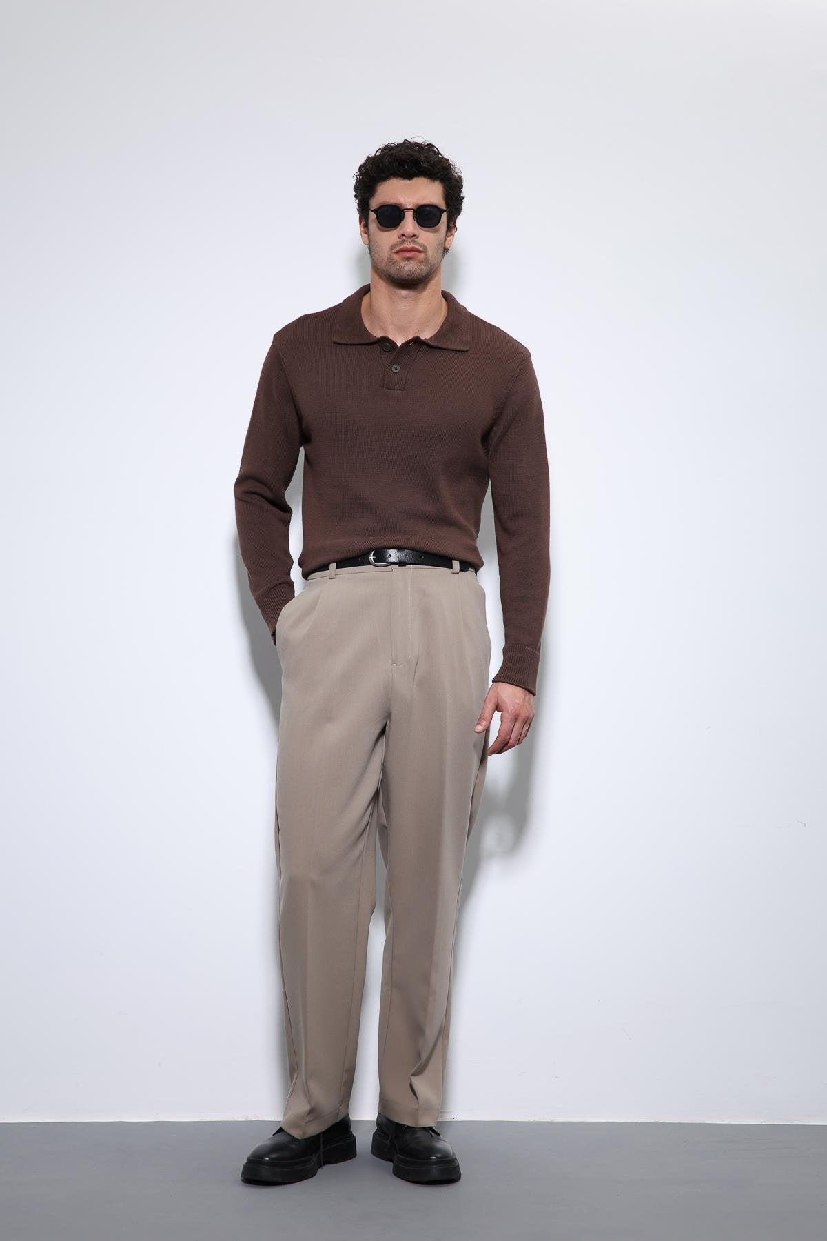 Antioch-Kahve Polo Yaka Basic Erkek Kazak-Kazak-2-Milagron.com