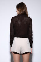 Antioch-Kahve Polo Yaka Desenli Triko Kadın Kazak-Kazak-5-Milagron.com