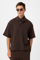 Antioch-Kahve Polo Yaka Dokulu Relaxed Erkek T Shirt-T-Shirts-1-Milagron.com