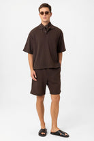 Antioch-Kahve Polo Yaka Dokulu Relaxed Erkek T Shirt-T-Shirts-2-Milagron.com