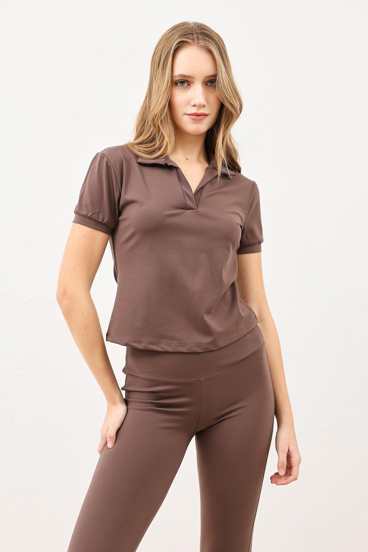 Antioch Kahve Polo Yaka Kadın T-Shirt