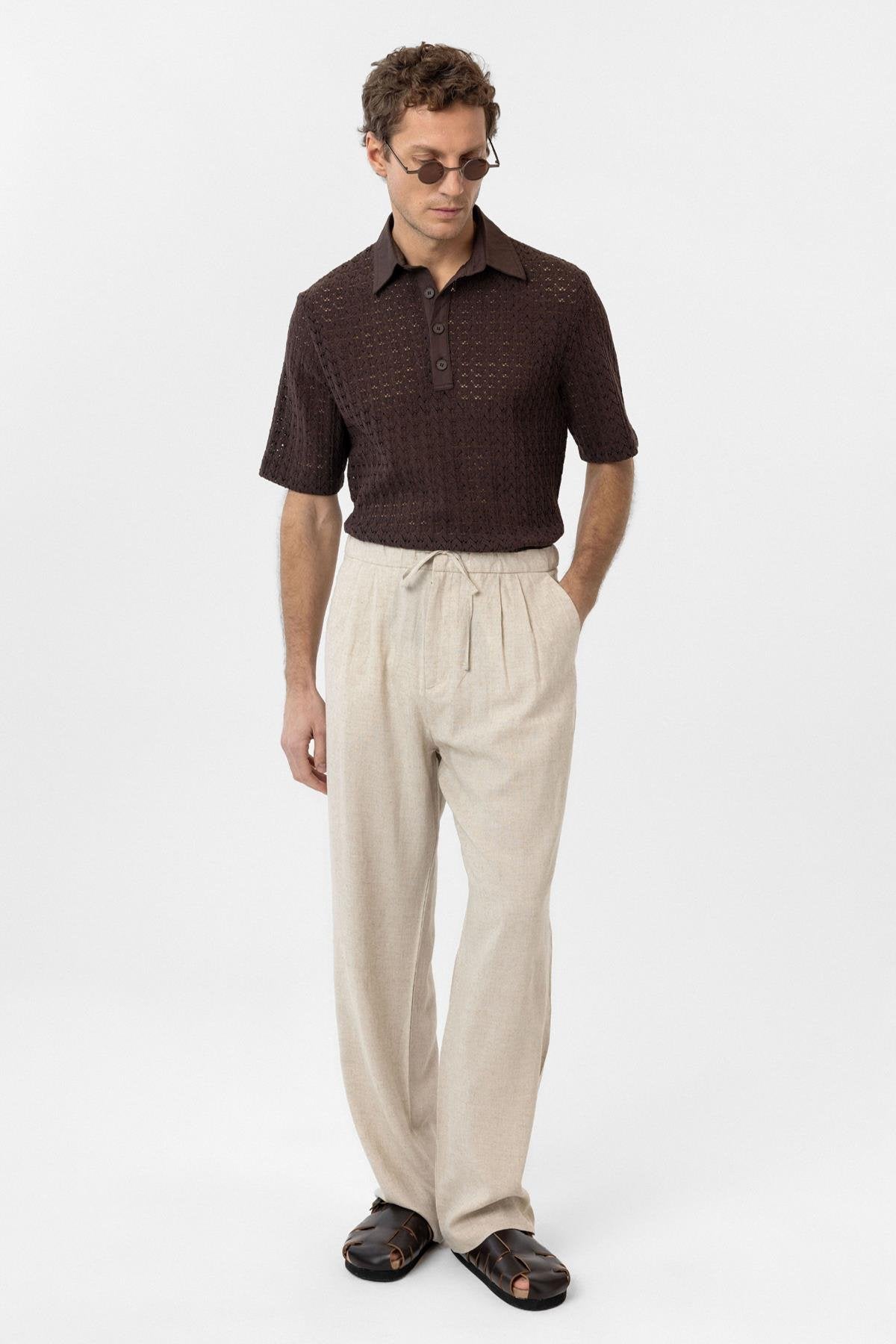 Antioch-Kahve Polo Yaka Örgü Erkek T Shirt-T-Shirts-2-Milagron.com