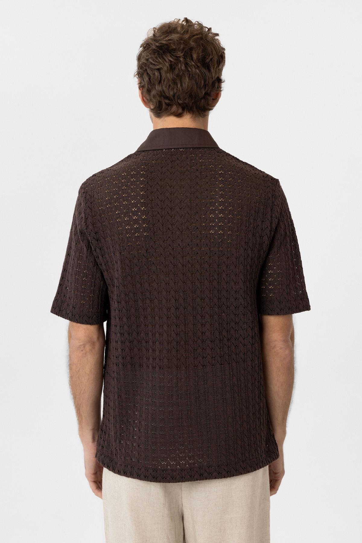 Antioch-Kahve Polo Yaka Örgü Erkek T Shirt-T-Shirts-5-Milagron.com