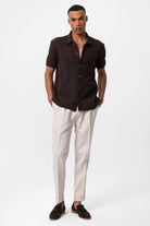 Antioch-Kahve Polo Yaka Örme Kısa Kollu Erkek Gömlek-Gömlek-3-Milagron.com