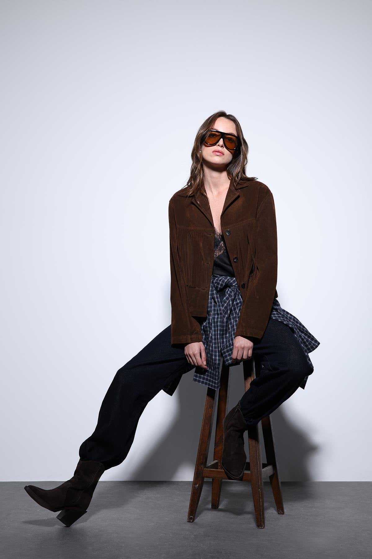 Antioch-Antioch Kahve Püskül Detaylı Süet Kadın Ceket-Ceket-1-Milagron.com