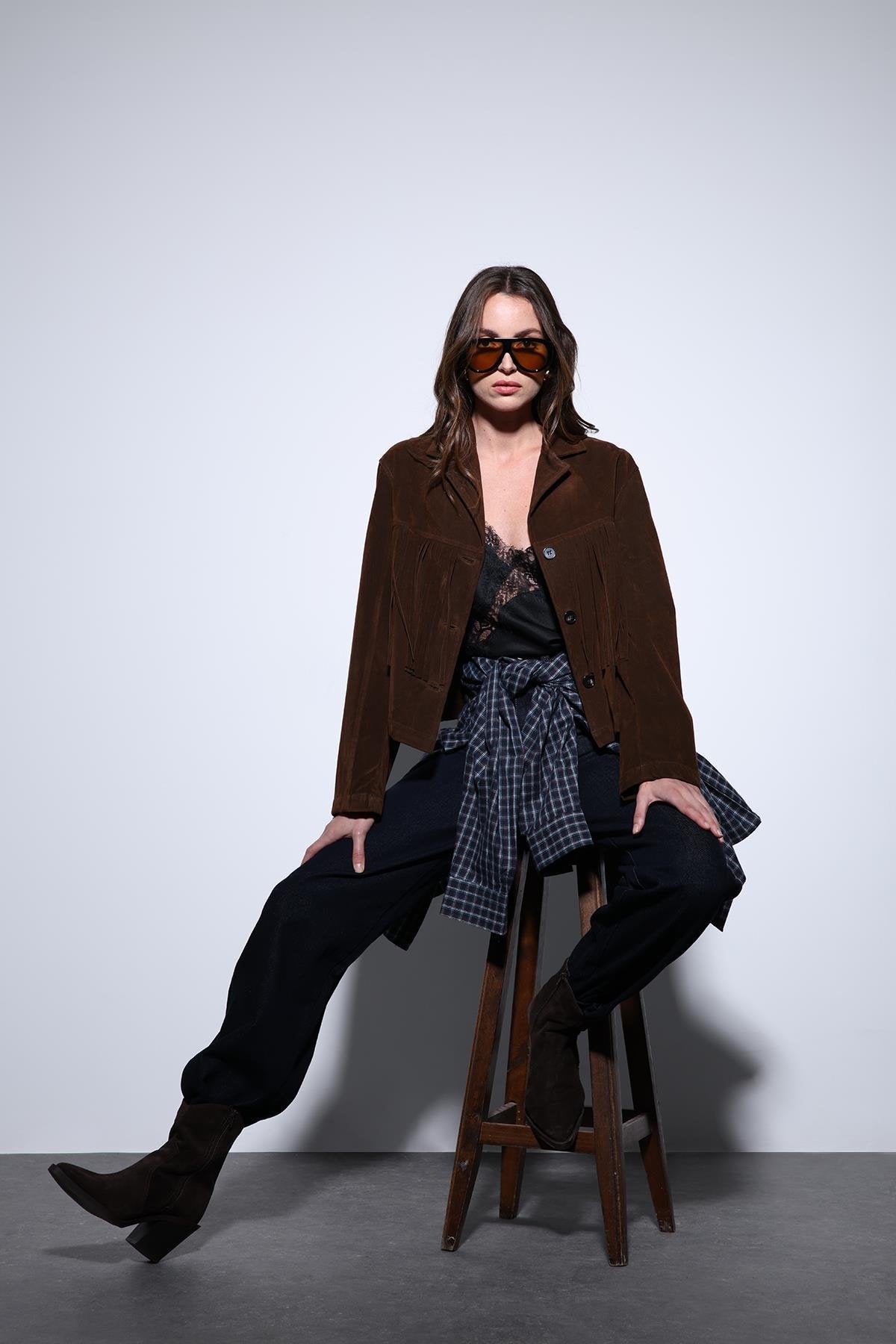 Antioch-Antioch Kahve Püskül Detaylı Süet Kadın Ceket-Ceket-3-Milagron.com