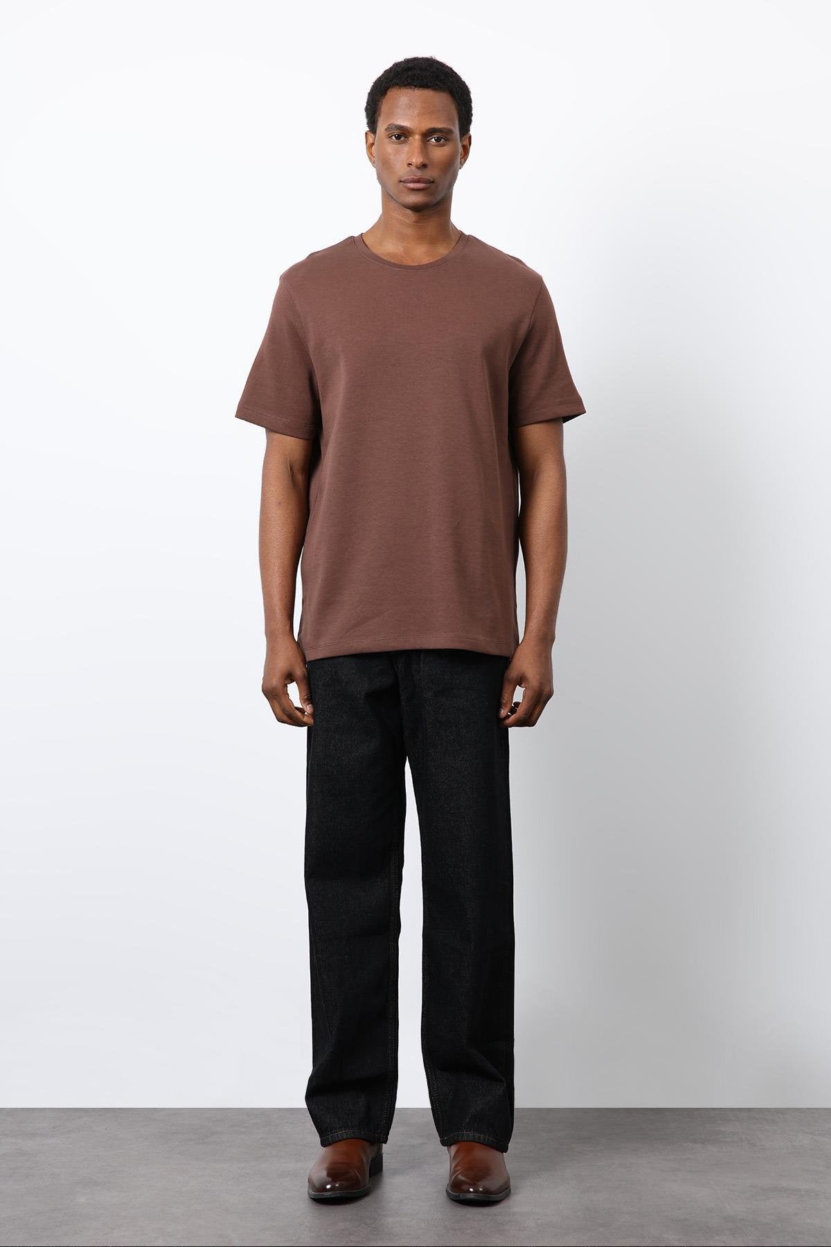 Antioch-Kahve Regular Fit Basic Erkek T Shirt-T-Shirt-1-Milagron.com