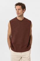 Antioch-Kahve Regular Fit Dokulu Erkek Kolsuz T Shirt-T-Shirts-1-Milagron.com