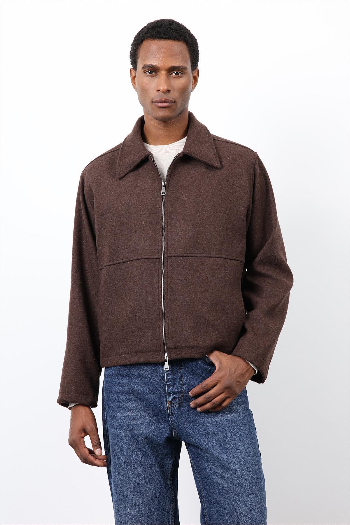 Antioch-Kahve Regular Fit Dokulu Erkek Mont-Mont-5-Milagron.com